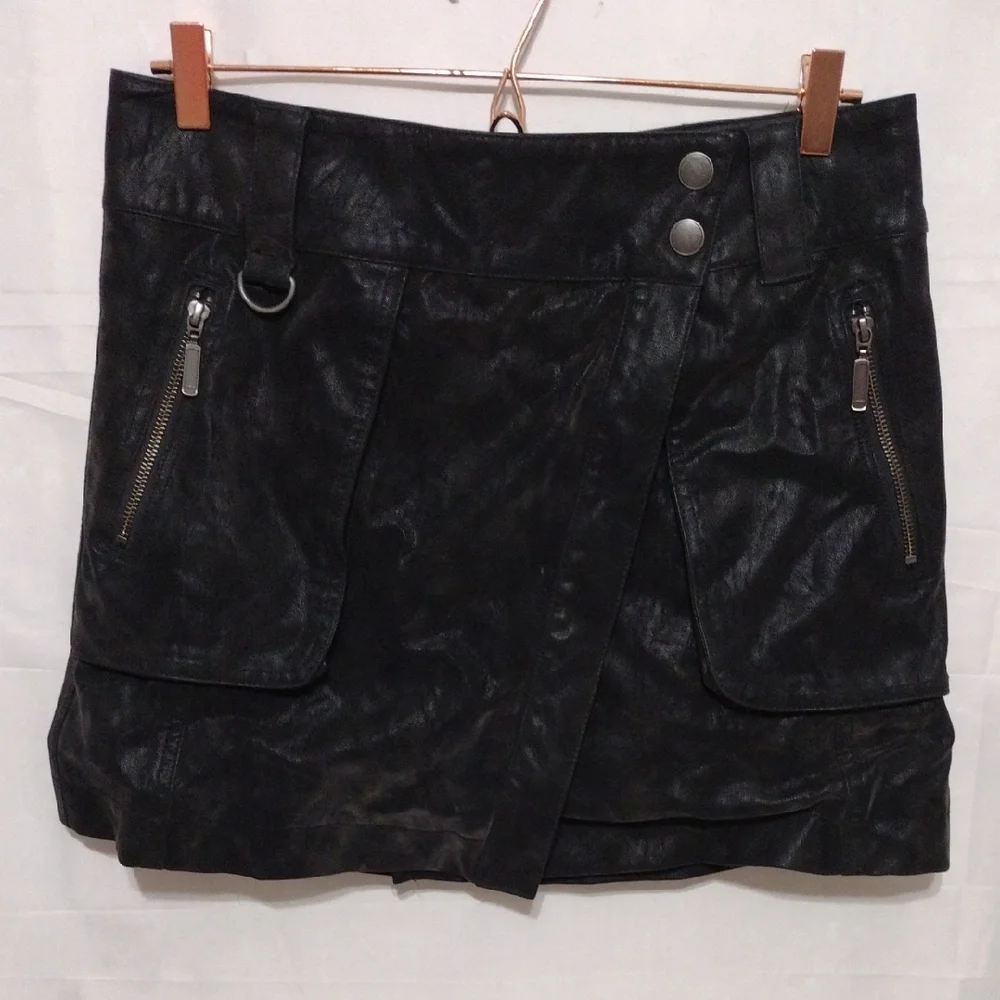 Free People Black Carson Utility Wrap Mini Skirt Faux Suede Y2K Cargo Chic US 8